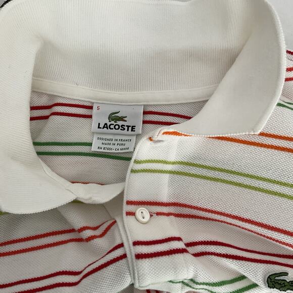 Mens Large Lacoste Short Sleeves White With Multiple Colors Striped Shirt - Picture 3 of 7